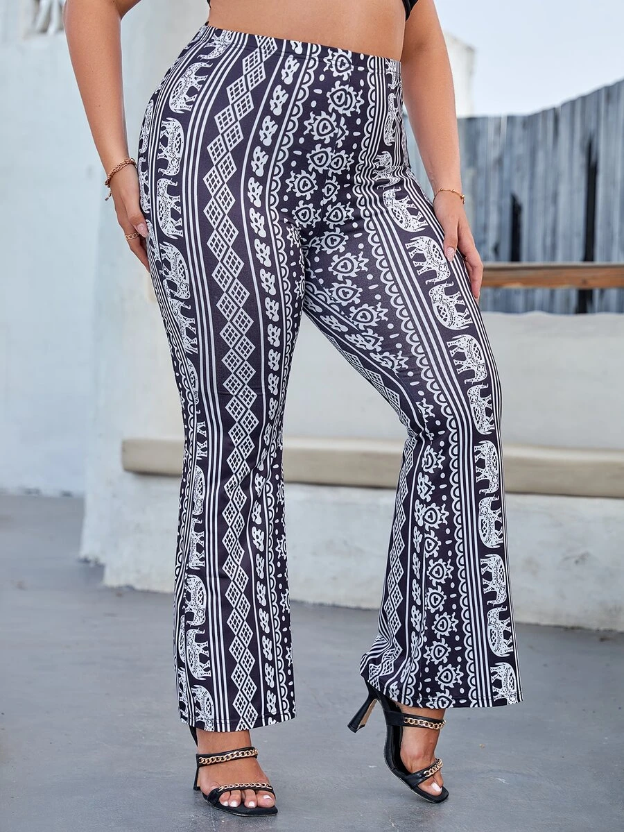 Quần Plus Size Thú vật Hình học Boho - Đen và trắng - Xem 1