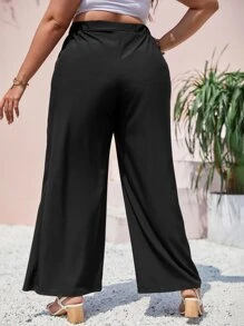 Quần Plus Size Thắt nơ trước màu trơn Giải trí - màu đen - Xem 2
