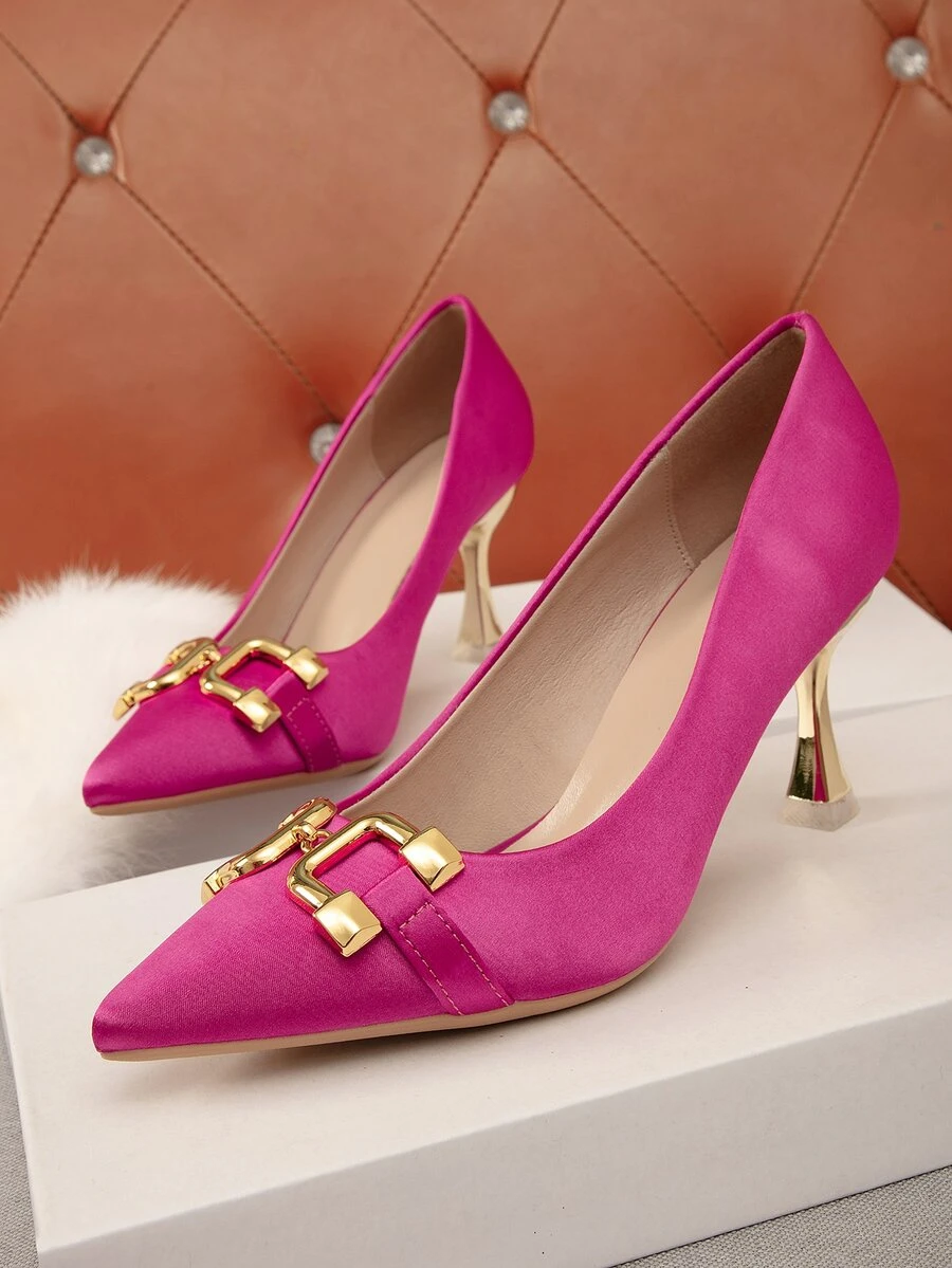 Zapatos de tacón con diseño metal tacón pirámide - Rosa Fucsia - Ver 1