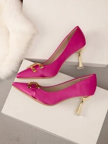 Zapatos de tacón con diseño metal tacón pirámide - Rosa Fucsia - Ver 2