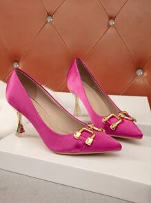 Zapatos de tacón con diseño metal tacón pirámide - Rosa Fucsia - Ver 3