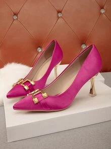 Zapatos de tacón con diseño metal tacón pirámide - Rosa Fucsia - Ver 4