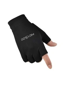 1pair Half-Finger Sports Gloves,Black Gloves - Black - View 3