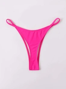 SHEIN Swim Summer Beach Neon Pink Tanga Bikini Bottom - Hot Pink - View 3
