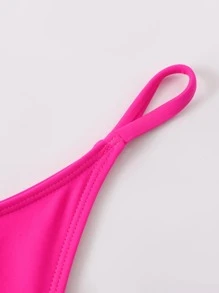 SHEIN Swim Summer Beach Neon Pink Tanga Bikini Bottom - Hot Pink - View 4