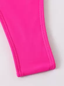 SHEIN Swim Summer Beach Neon Pink Tanga Bikini Bottom - Hot Pink - View 5