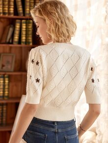 Knit Mix Áo dệt kim nữ Hoa Giải trí - Màu be - Xem 2
