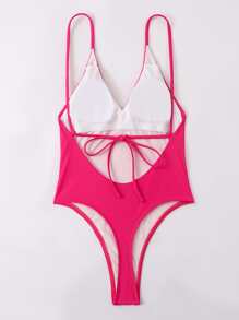 SHEIN Swim Summer Beach Tie Backless One Piece Swimsuit - Hot Pink - View 2