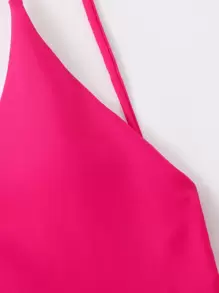 SHEIN Swim Summer Beach Tie Backless One Piece Swimsuit - Hot Pink - View 5