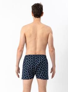 男士滿版飛機印花平角內褲 - 藍白色 - 查看 2