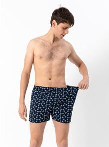 男士滿版飛機印花平角內褲 - 藍白色 - 查看 4