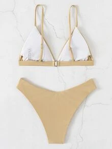 Plain Triangle Bikini For Summer Beach - Khaki - View 2
