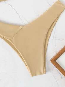 Plain Triangle Bikini For Summer Beach - Khaki - View 3