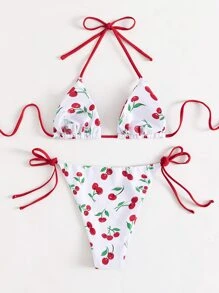 Cherry Print Bikini For Summer Beach - Multicolor - View 7
