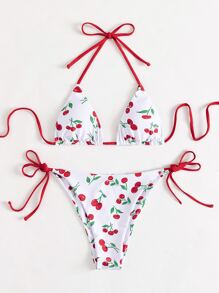 Cherry Print Bikini For Summer Beach - Multicolor - View 5