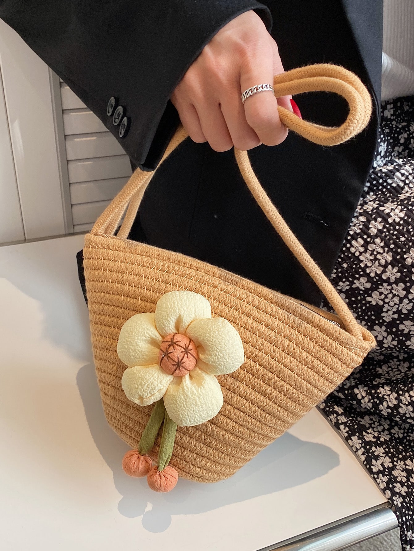 floral straw bag