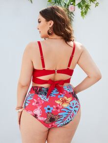 Plus Size Bộ bikini in họa tiết nhiệt đới đi biển mùa hè - Nhiều màu - Xem 2