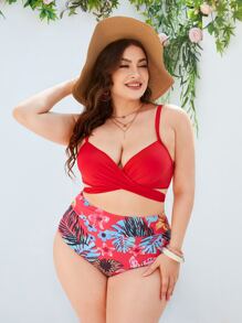 Plus Size Bộ bikini in họa tiết nhiệt đới đi biển mùa hè - Nhiều màu - Xem 3
