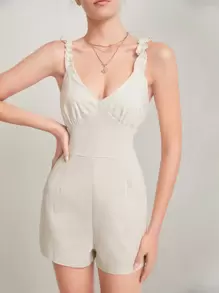 褶邊褶邊連身短褲 - 米色 - 查看 1