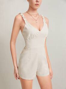 褶邊褶邊連身短褲 - 米色 - 查看 3