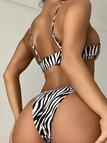 SHEIN Swim 斑馬條紋 V 型有線丁字褲比基尼套裝 - 彩色 - 查看 2