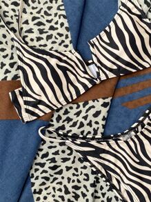 SHEIN Swim 斑馬條紋 V 型有線丁字褲比基尼套裝 - 彩色 - 查看 5