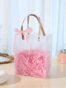 1pc Ribbon Decor Clear Gift Bag - Clear - View 2