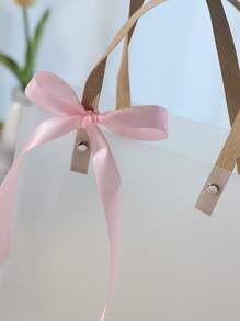 1pc Ribbon Decor Clear Gift Bag - Clear - View 3