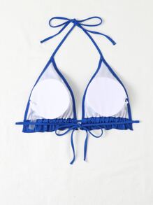 SHEIN Swim Curve Top bikini triángulo ribete fruncido halter - Azul - Ver 2
