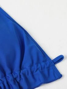 SHEIN Swim Curve Top bikini triángulo ribete fruncido halter - Azul - Ver 3