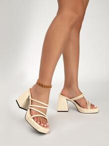 Xăng đan Cao gót Nữ Cá sấu Đúng mốt - Màu be - Xem 3