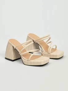 Xăng đan Cao gót Nữ Cá sấu Đúng mốt - Màu be - Xem 5