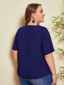 EMERY ROSE Áo sơ mi Plus Size Nghề thêu Hoa Boho - Màu xanh hải quân - Xem 2