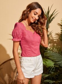 SHEIN Zip Detail Milkmaid Top - Hot Pink - View 4