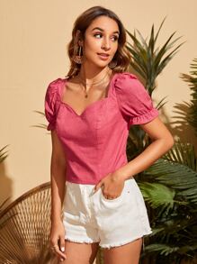 SHEIN Zip Detail Milkmaid Top - Hot Pink - View 5