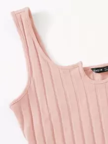 SHEIN EZwear 缺口領羅紋針織背心上衣和短褲套裝