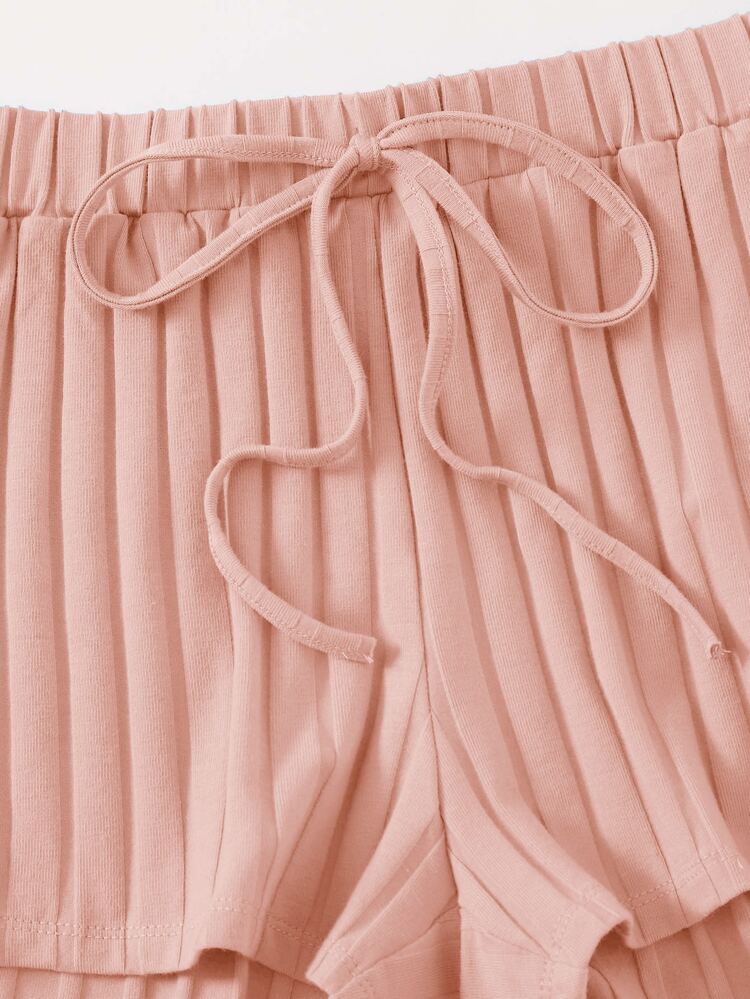 Notch Neck Rib-knit Tank Top & Shorts Set