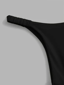 Swim Vcay Summer Beach Solid Bikini Set Halter Triangle Bra & Thong 2 Piece Bathing Suit - Black - View 5