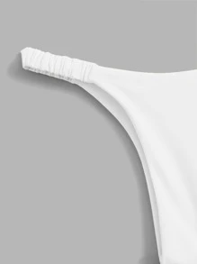 Swim Basics Summer Beach Solid Bikini Set Halter Triangle Bra & Thong 2 Piece Bathing Suit - White - View 4