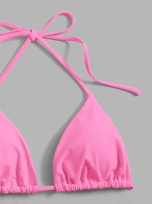 Swim Mod Summer Beach Solid Bikini Set Halter Triangle Bra & Thong 2 Piece Bathing Suit