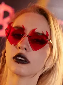 ROMWE Grunge Punk 角邊框太陽眼鏡 - 紅色 - 查看 1