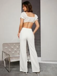 SHEIN Privé Quần nữ màu trơn Giải trí - trắng - Xem 2