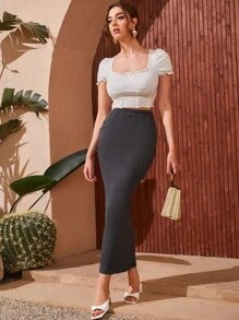 Mulvari Falda unicolor tejido de canalé - Gris Oscuro - Ver 4