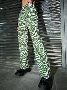 SHEIN Pantalones con estampado de rayas de cebra de talle alto - Multicolor - Ver 3