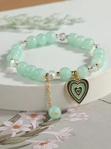 愛心掛飾串珠手鏈 - 彩色 - 查看 6