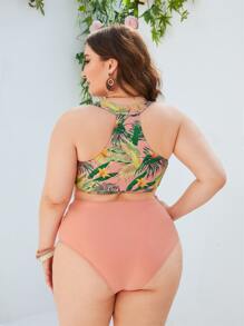 SHEIN Swim Curve Plus Size Tropical Print Underwire Bikini Set Summer Beach - Multicolor - View 2