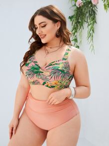 SHEIN Swim Curve Plus Size Tropical Print Underwire Bikini Set Summer Beach - Multicolor - View 4