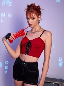 Lace Up Grommet Eyelet Bra - Burgundy - View 1