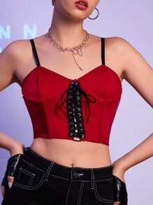 Lace Up Grommet Eyelet Bra - Burgundy - View 3