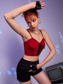 Lace Up Grommet Eyelet Bra - Burgundy - View 5